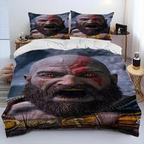 God Of War Game Gamers Kratos Comforter Bedding SetDuvet Cover Bed Set Quilt Cover PillowcaseKing Queen Size Bedding Set Kids AU Single(140*210cm)3pcs gray