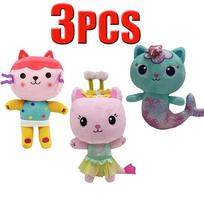 HOT 20CM25CM 3PCS Gabby Dollhouse Plush Toy Mercat Cartoon Stuffed Animals Smiling Cat Car Cat Hug Gaby Girl Dolls Birthday blue