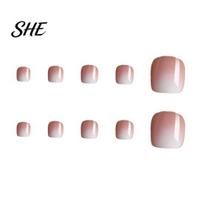 Stick-on Fake Toenails 120Pcs French Tip Press on for Women, Short Square Women Gel Nails, Reusable Removable Glue False Toe Nails Daily Wear brown
