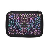 Smiggle vaikiškas mokyklos kuprinė, didelės talpos riedanti kuprinė-vežimėlis mergaitėms, lengva, patvari kuprinė Black flower cute cat stationery box (22.5*15.5cm)