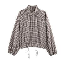 Women's Casual Plaid Stand Collar Jacket for Versatile Everyday Wear S gray