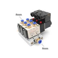 12/24V DC 110/220V AC Multi Option 4V210-08 Pneumatic Solenoid Valve Block With Muffler Fitting Base Manifold 2/3/4/6 Way Fuel System Fittings7 3 Row 8mm fitting DC12V