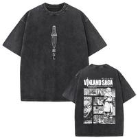 VINLAND SAGA Manga Graphic T-shirt Thorfinn Vintage Washed  T Shirt Men Women Clothing Summer Cotton Short Sleeve Tees XL black
