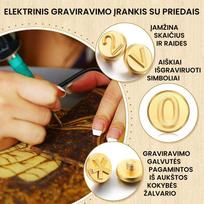 Elektrinis graviravimo įrankis su priedais - Graviravimo įrankis + 28 vnt. abėcėlės raidžių