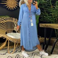 Džinsinė suknelė ilgomis rankovėmis - Mėlyna / 2XL
