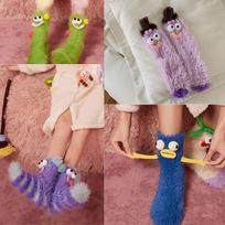 Šiltos 3D animacinių personažų kojinės - Mėlyna + violetinė + dryžuota violetinė + žalia (4 poros)