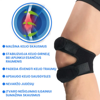 Įtvaras kelio skausmo malšinimui ir kelio girnelės stabilizavimui - Juoda (1 pora)