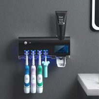 Inovatyvus dantų higienos įrenginys su UV sterilizatoriumi ir dantų pastos dozatoriumi - Juoda