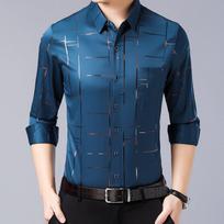 Vyriški lyginimo nereikalaujantys marškiniai - Mėlyna / 3XL