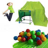 HappyFort™ konstravimo rinkinys vaikų nameliui - 21 kamuolys + 45 lazdos + 1 palapinė