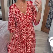 🔥 Gėlėta suknelė V formos iškirpte - Raudona / 4XL