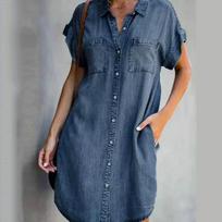 Džinsinė suknelė moterims - Tamsiai mėlyna / 4XL