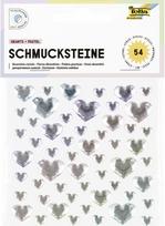 Dekoratyviniai kristalai FOLIA Hearts Pastel, pastelinių spalvų širdelės, su lipniu pagrindu, 54 vnt.