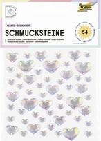 Dekoratyviniai kristalai FOLIA Hearts Iridescent, vaivorykštinio blizgesio širdelės, su lipniu pagrindu, 54 vnt.