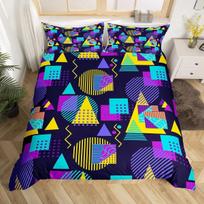 Retro Memphis Style Duvet Cover Set Galaxy Fashion Style Geometric Shapes Bedding Set Full,Hipster Old Fashioned Comforter Cover 140x200cm