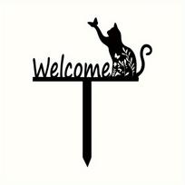 Metal Cat Silhouette Garden Sign Outdoor Patio Decor Lawn Stake black