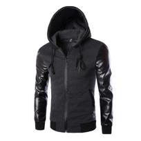 Pavasarinis Rudens Vyriškas Striukė Dirbtinės Odos Rankovės Skiautinis Slim Fit Kišenės Vėjo Striukė Streetwear 2XL tamsiai pilka spalva