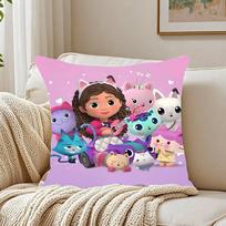 Kids Gabbys Dollhouse Gabby Cats Pillow Case Pattern Printed Pillowcase For Living Room Sofa Cushion Cover & Bedroom Decor Peach skin 18*18(CM)-1Pcs brown