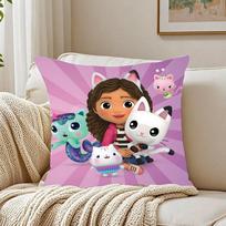 Kids Gabbys Dollhouse Gabby Cats Pillow Case Pattern Printed Pillowcase For Living Room Sofa Cushion Cover & Bedroom Decor Peach skin 18*18(CM)-1Pcs pink
