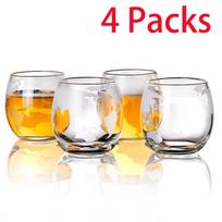 4 Packs Round shaped map print Old Fashioned Cocktail Glass 300ML whiskey glass cup High Borosilicate Glass Tumbler Cup 300ML beige
