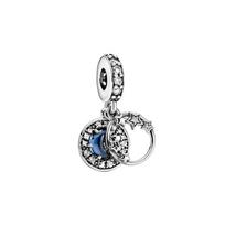 Pandora Stars and Sea Series DIY Pendant 925 Silver Bracelet Women's Style Dark blue night sky stars and moon pendant mėlyna