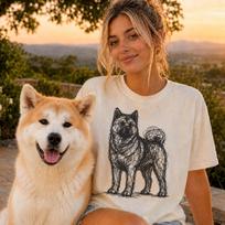 Akita Line Art Shirt, Minimalist Scribble Akita Inu Sketch Tee, Abstract Dog T-Shirt, Akita Mom Gift, Artsy Dog Tee L brown