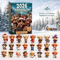 Christmas Highland Cow Advent Calendar Blind Box, 24 Days Christmas Countdown Calendar, Cute Highland Cow Figurine Toy - 2D Style