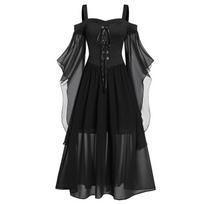 Helovino raganos suknelė Gotikinis viduramžių Cosplay kostiumas Atidengti pečiai Aukštos kokybės poliesterio audinys Black,3XL black