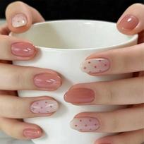 Short Press On Nail Glossy Pink and Sheer Dot Design, Rounded ABS Fake Nail Set for Quick At Home Manicure, Daily Styling, Casual Outings 1 white