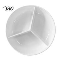 Portion Control Diet Dish Ceramic Steamer Plate with 3 Divided Compartments, Round Food Tray for Food, Rice Meat Vegetable Separator Pot Kitchen M A gray