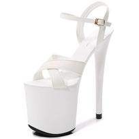 Moteriški Batai Seksualūs Naktinio Klubo Vandeniui Atsparūs Platforminiai Lakiruotos Odos Plonu Kulnu Neapkęsti Aukšti Moteriški Sandalai 20cm kulnas 10cm platforma LFD 42 balta