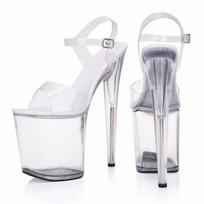 Pole Dancing Batai Aukštakulniai Modelis Podiumas Moteriški Batai Krištolinės Sandalai 20 cm Didelio Dydžio Aukštakulniai 46 Dydis YKC 39 white