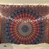 Indiškas Hipis Bohemiškas Psichodelinis Auksinis Mėlynas Povas Mandala Sienos Kabinys Dailė Namų Dekoras Gobelenas 95x70cm gray