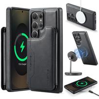 2 viename nuimamas odinis dėklas su Magsafe įkrovimu, skirtas Samsung Galaxy S25 S24 Plus S23 Ultra, magnetinis piniginės kortelių dangtelis For Samsung S24Ultra juoda
