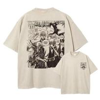 Bleach Gin Ichimaru Manga Panelės Skalbti Marškinėliai, Unisex Anime Gatvės Stiliaus Per dydį T-shirt, 100% Medvilnės Laisvalaikio Trumpomis Rankovėmis Viršus L beige