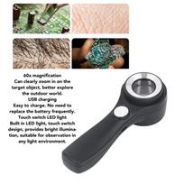 60x rankinis didinamasis stiklas, įkraunamas per USB, su LED apšvietimu, skirtas lauko tyrinėjimams ir stebėjimams juoda