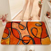 Abstraktus oranžinis geometrinis vonios kilimėlis, neslystantis kilimas su juodu linijiniu raštu, minkštas kilimas vonios kambariui, svetainei, virtuvei, modernus dekoras 40x60cm orange