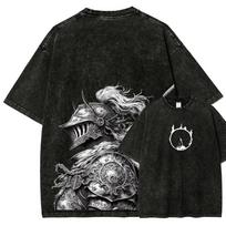 Dark Souls Bonfire Knight Double-Sided Acid Washed T-Shirt Medieval Epic Knight Vintage Black Oversized Unisex Gaming Streetwear T-shirt S black