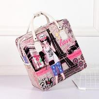Vintage Map & Paris Print Weekender Bag, PU Leather Carry-On Travel Duffel gray