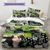 Billie Eilish raštuota patalynė, antklodės komplektas, antklodės užvalkalas, pagalvės užvalkalas namams, gimtadienio dovana (1 * antklodės užvalkalas + 2 * pagalvės užvalkalai, be šerdies) 155x200cm