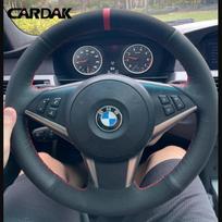 Soft Suede Car Steering Wheel Cover For BMW E60 E61 530d 545i 550i E63 E64 630i 645Ci 650i Leather Braid For Steering Wheel red marker thread gray