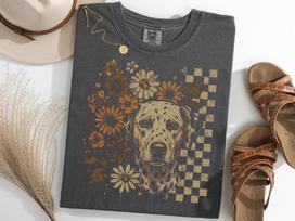 Dalmatian Boho Shirt, Summer Dalmatian Halloween Tee, Dog Lover Gift 150 gray