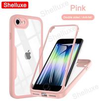 360 Viso korpuso priekinis+galinis skaidrus dėklas Shelluxe iPhone SE SE2 SE3 7 8 iPhone7 iPhone8 iPhoneSE silikoninis dvipusis dangtelis For iPhone 7 rožinė