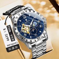Vyriškas autentiškas šviečiantis vandeniui atsparus mechaninis laikrodis su tourbillon gray