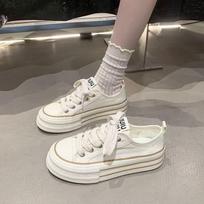 Hong Kong style niche black platform canvas shoes 22 new early autumn student board shoes sports shoes 40 smėlis