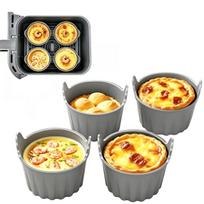 4pcs Air Fryer Baking Ramekins Premium Non-Stick Food-Grade Silicone Mold Cups BPA Free Reusable Air Fryer Accessories Air Fryer Egg Molds for Eggs, pilka spalva