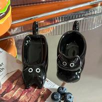 Ceramic Cat-Shaped Mini Dipping Plate Side Dish Small Bowl Home Diningware Kitchen Table Decorative Cat Bowl black