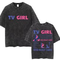 Washed Vintage TV Girl Who Really Cares Graphic Print T Shirts Men Women Fashion Casual Oversized T-shirt Men's Fleece T-shirts XL įvairiaspalvis
