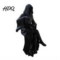Reaper Statue Black Hooded Robe Woman Female Grim Pour Tea Gothic Figure Figurine Mysterious Sculpture for Home Office Desk Shelf Decor Ornament black