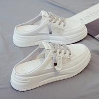 Women Summer Half Drag White Lazy Sandals Baotou Fashion Slippers Comfortable Flat Shoes 40 pilka